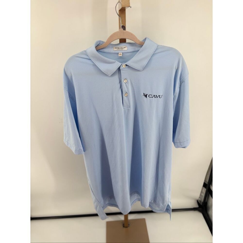 Peter Millar Summer Comfort Mens  Short Sleeve Blue Striped Golf Shirt Size XXL